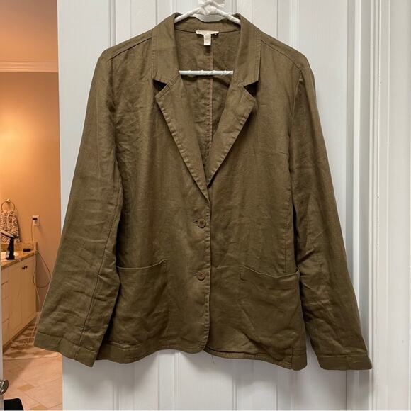 Eileen Fisher Organic Linen Shaped oversized Blazer Pine Needle minimalist L - Picture 4 of 5